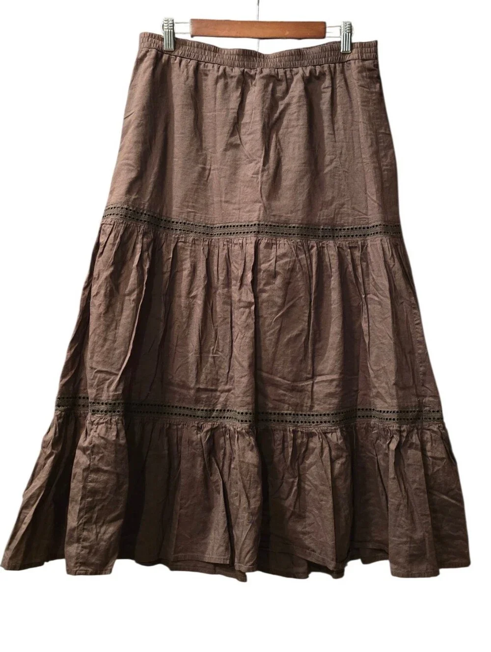Modern / Y2K Era (RN 54023) Unbranded Tiered Maxi Skirt Brown Small Medium